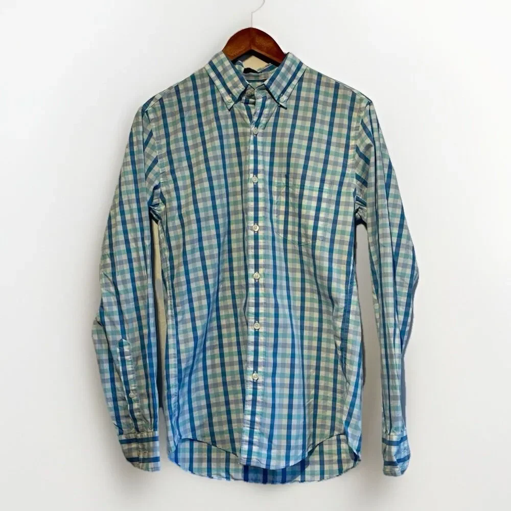 J.Crew Slim Fit Blue Plaid Button Down Shirt Mens Small Cotton Casual - Picture 3 of 9
